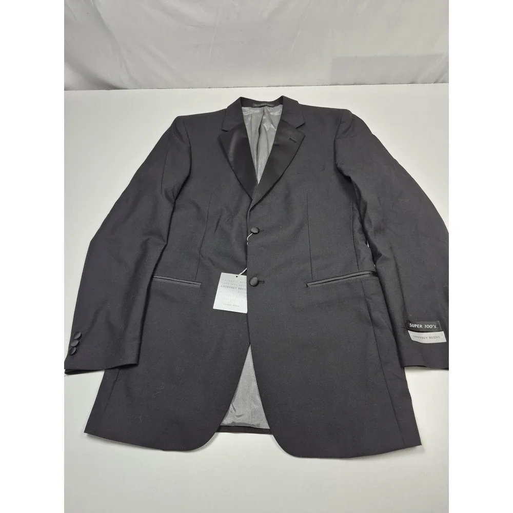 Geoffrey Beene Suit Jacket Mens 38 XLong Black Wool Super 100s Tuxedo NWT FLAW